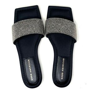 Good American size 9 black and silver gem strap dressy flats, New with box